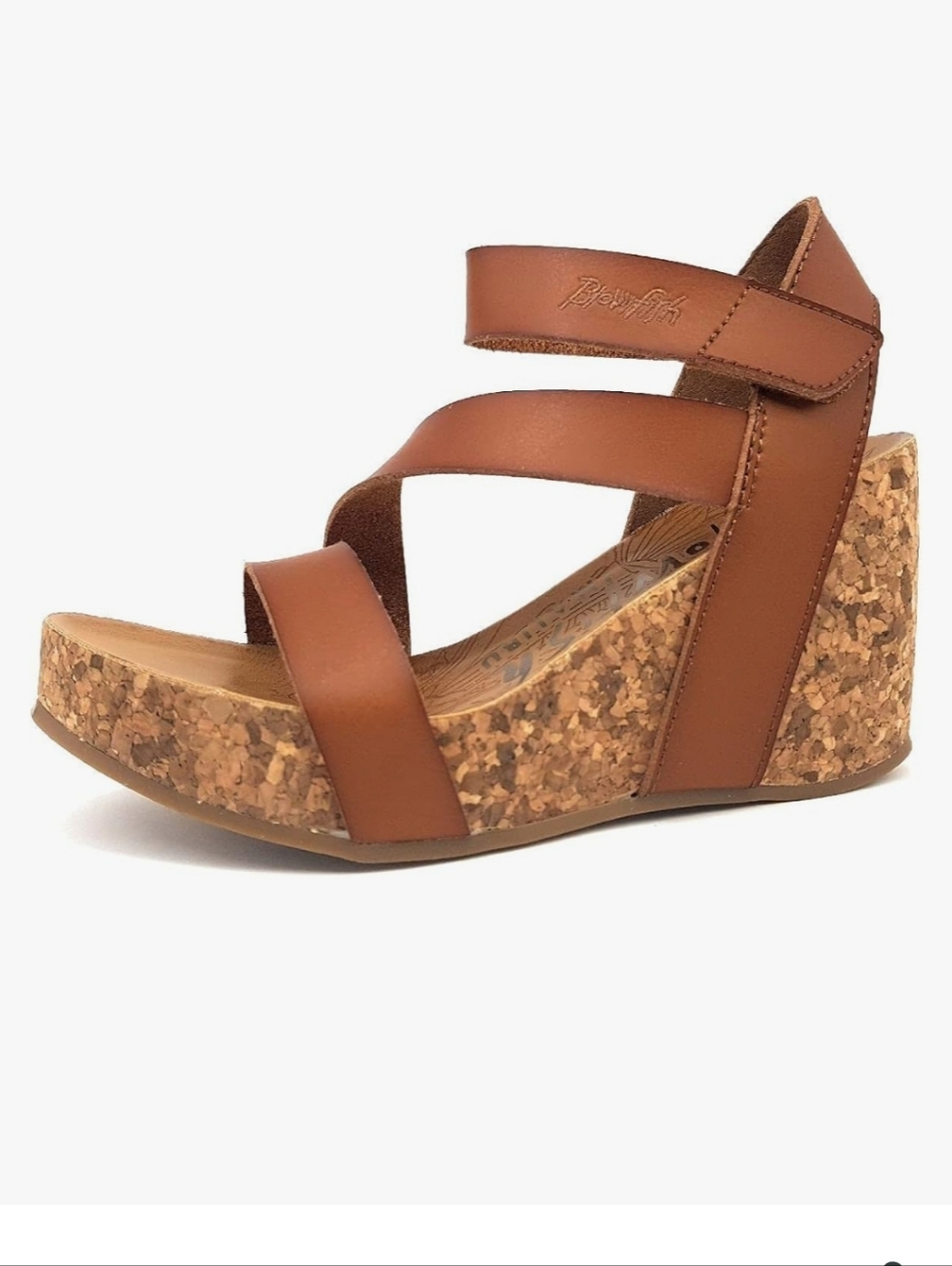 Blowfish Malibu Hapuku Brown Cork Ankle-Strap Wedge Sandal Dyecut Cognac Size 8